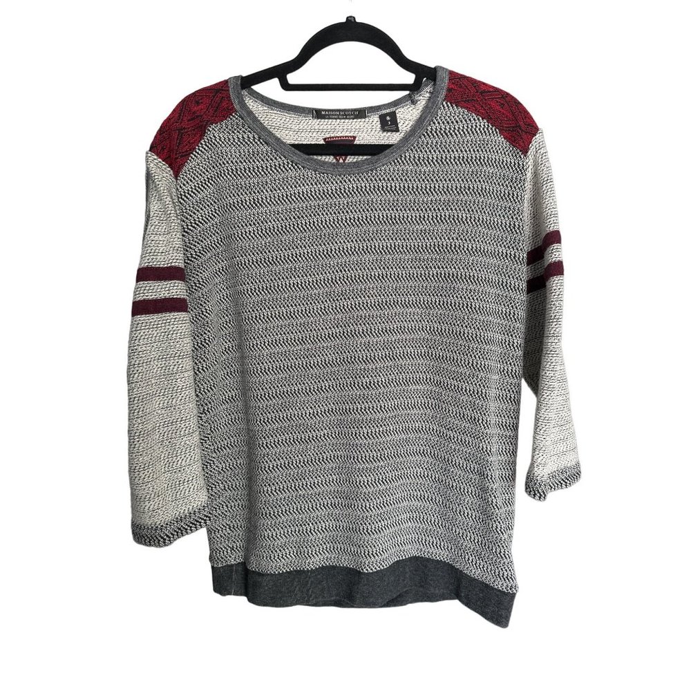 Maison Scotch women’s size 3 (M) gray with red variegated 3/4 sleeve pullover